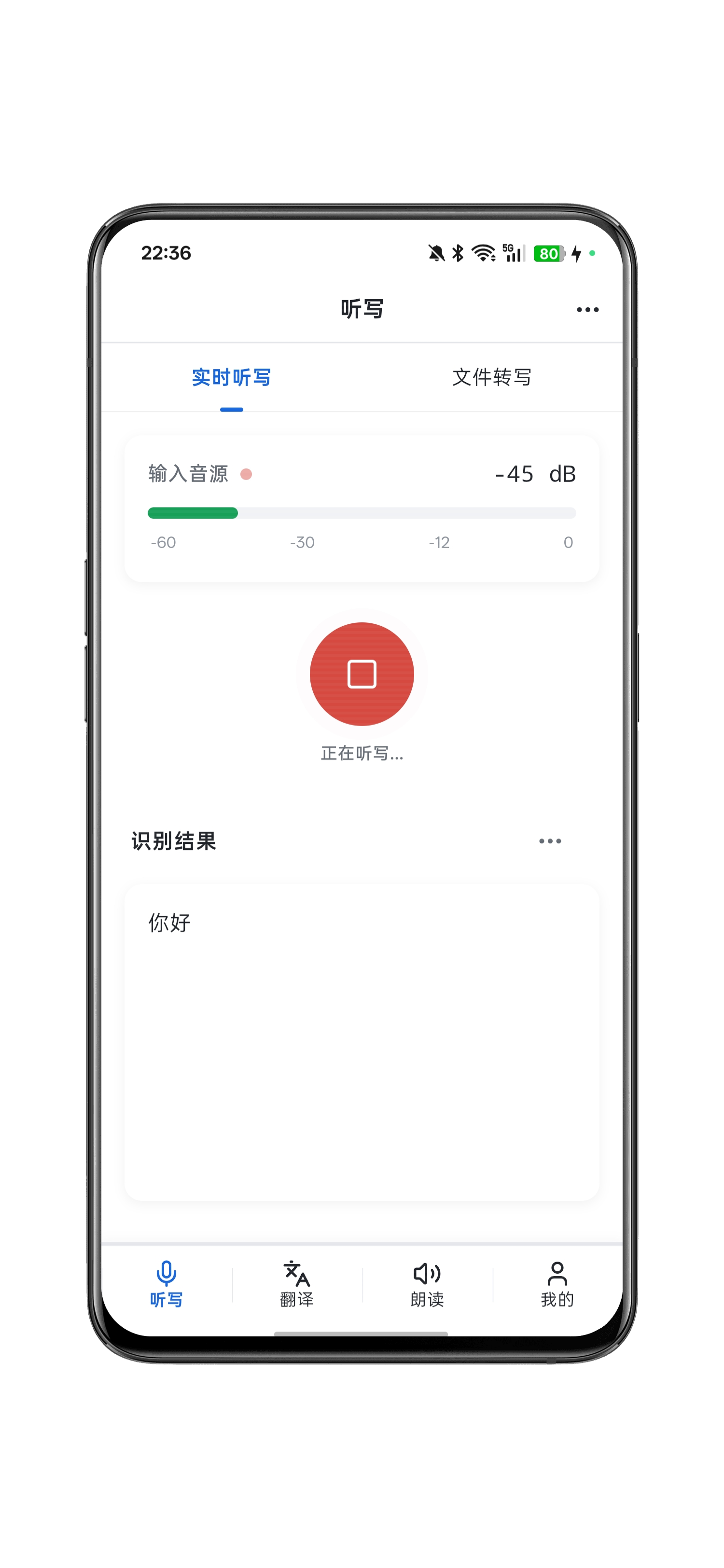 实时转写进行中的界面截图