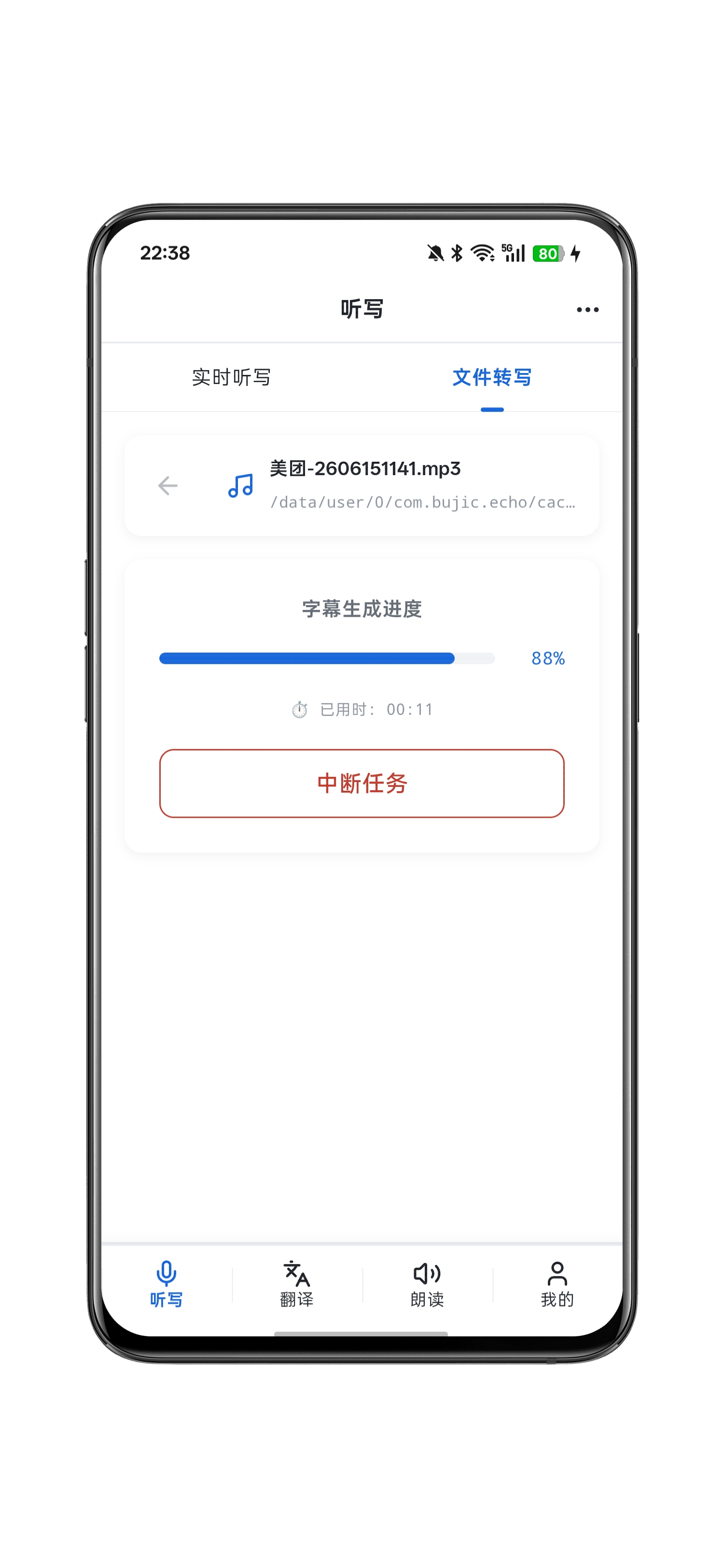 字幕生成已选择文件截图