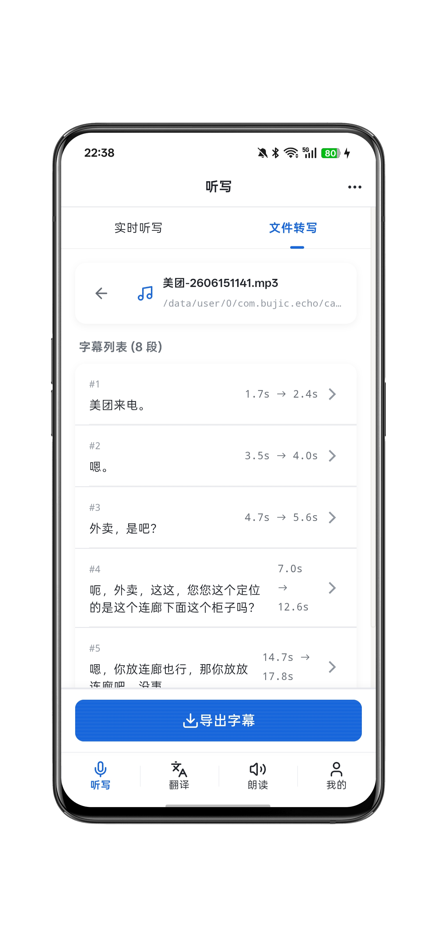 字幕生成结果界面截图